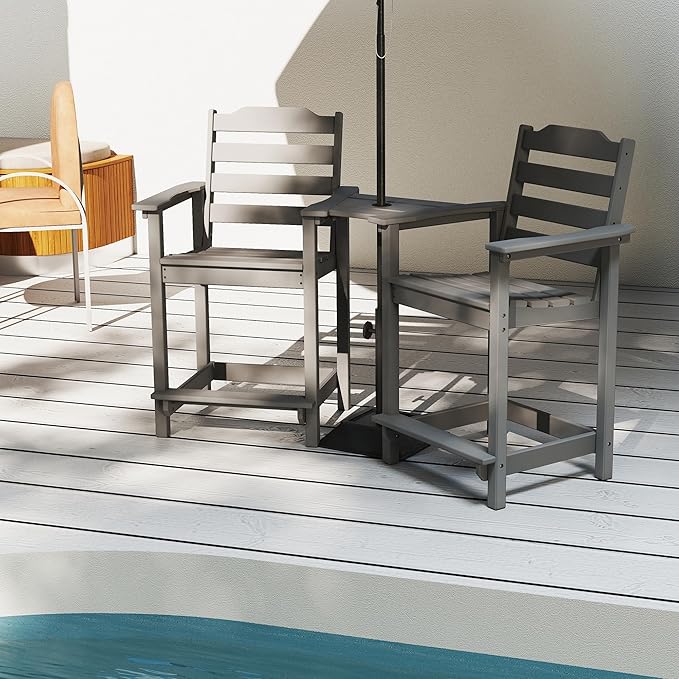 OTSUN Tall Adirondack Chair, 24 inches HDPE Bar Height Outdoor Chair, All Weather Resistant Adirondack Bar Stools for Balcony, Porch Kitchen (1 PC, Gray)