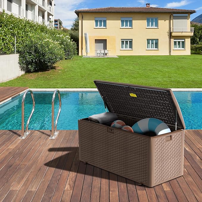 180GAL PRO Brown Blow - Molded Outdoor Deck Box with Lock Hole- Waterproof, SGS - Certified UV Resistance, Professional - Grade Storage for Garden Machinery and Large - Scale Outdoor Equipment