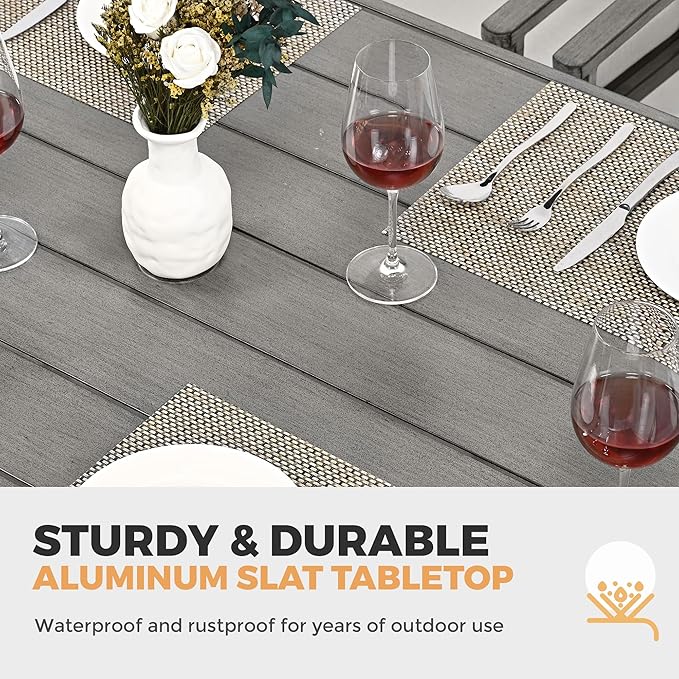 HAPPATIO 7-Piece Outdoor Dining Set - All Aluminum Patio Table and Chairs Set for 6 Includes 1 Rectangular Dining Table and 6 Swivel Dining Chairs with Cushions for Lawn, Garden, Backyard