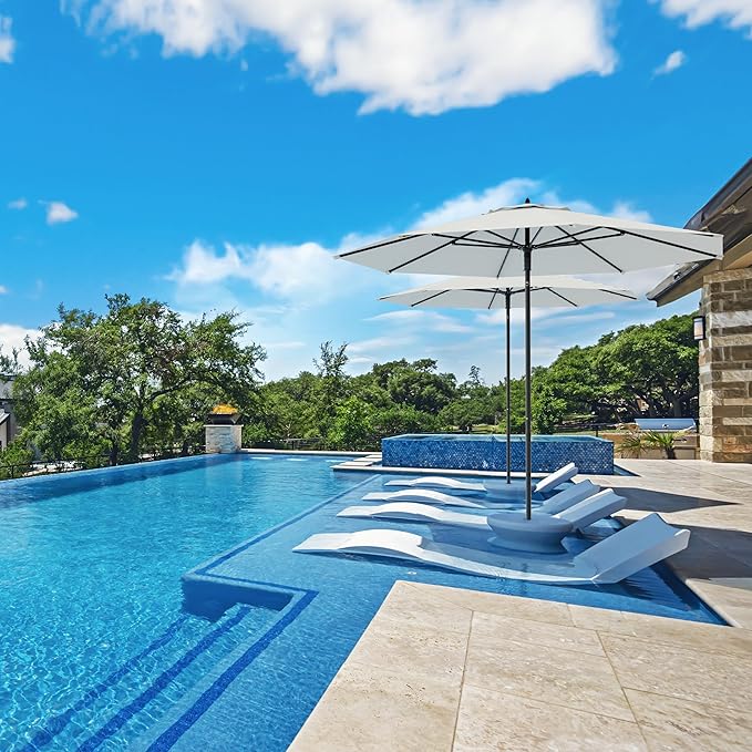 Midtown Umbrellas The Wooden 9 Feet Patio Umbrella With Terylast Off Cream (Off White) Polyester Fabric - Aluminum Frame Market Umbrella For Backyard, Deck, Garden, Pool - Wooden Pole