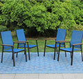 PHI VILLA Outdoor Stackable Chairs, Patio Chairs Set of 2, Light Weight Aluminum Frame with Textilene Fabric & Wood Armrest, High Back Deck Chairs for Poolside Lawn Garden, Blue