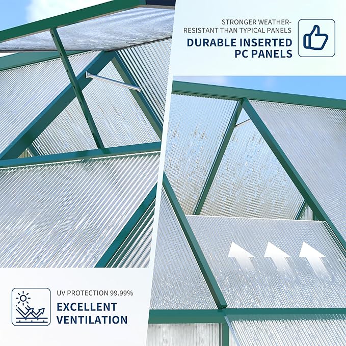 8X12 ft Polycarbonate Greenhouse with Aluminum Frame, Polycarbonate Greenhouse for Outdoors, Greenhouses with Ventilation and Rain Gutter, Aluminum Large Walk-in Greenhouses for Outside