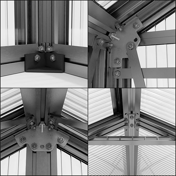 Greenhouse Topas 7 Aluminum Frame 7.4 x 14.7 ft with Approx. 8 mm Polycarbonate Panels - with Bonus Base Frame and Automatic Vent Opener