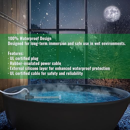 2000W Immersion Water Heater for Hot Tub & Above Ground Pool – Portable Fully Submersible Electric Heater with Auto Shut Off & Wifi Timer for Bathtub, Inflatable Pool and Baptismal pool