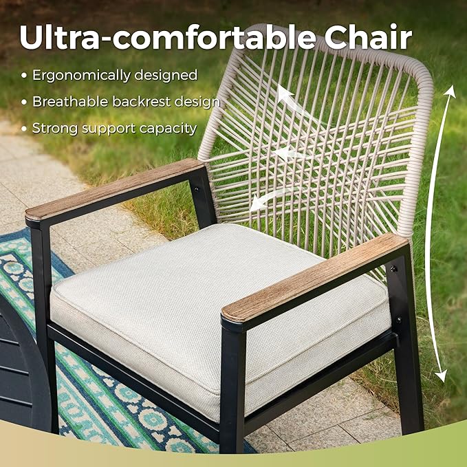 5 Pieces Round Outdoor Dining Set for 4, Patio Dining Set Wicker Rattan Chairs with Soft Cushion and 42" Round Table with Umbrella Hole, Round Patio Table and Chairs for Backyard Porch