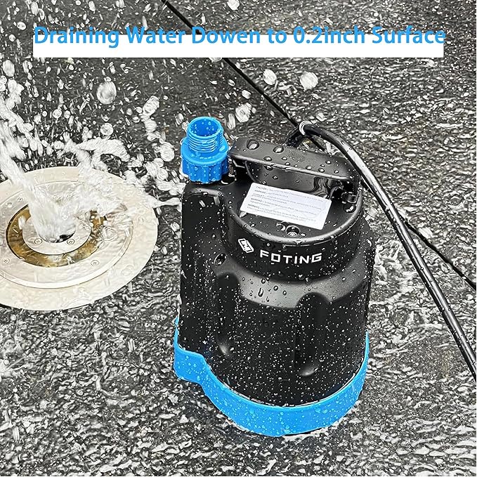 Submersible Water Pump 1/2HP Electric Utility Pump, 1860GPH Sump Pump Submersible Thermoplastic for Swimming Pool Garden Pond Basement Draining with 25ft Long Power Cord