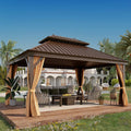 12'x16' Hardtop Gazebo, Outdoor Aluminum Patio Gazebo Double Roof Galvanized Steel Canopy with Netting and Curtains,for Garden, Patio, Backyard, Deck and Lawns.