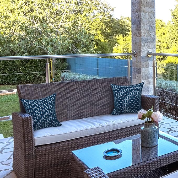 LVTXIII Outdoor/Indoor Throw Pillows, Decorative Throw Pillows with Inserts, 18”x18” Square Pillows for Bed, Couch, Sofa and Patio Furniture (Set of 2, Herringbone Navy)