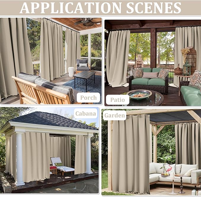 Gazebo Universal Replacement Privacy Curtain,12'×16' Gazebo Outdoor Waterproof Curtains, 4-Panels Sidewall Curtains with Double Zipper for Patio Canopy, Garden and Backyard (Curtain Only)