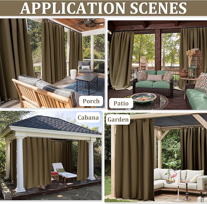 Gazebo Universal Replacement Privacy Curtain,10'×13' Gazebo Outdoor Waterproof Curtains, 4-Panels Sidewall Curtains with Double Zipper for Patio Canopy, Garden and Backyard (Curtain Only)