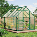 8x10 FT Outdoor Greenhouse, Polycarbonate Greenhouse with Roof Vent and Ground Nails, Aluminum Large Walk-in Green House w/Lockable Push Door for Outside Garden Backyard (Green, 8x10 FT)
