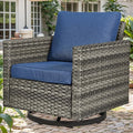 Outdoor Patio Swivel Rocker Chairs - Single Wicker Patio Swivel Rocking Chair with Waterproof Wicker,Comfortable Cushions and Sturdy Metal Frame for Outside Porch Deck Backyard(Mixed Grey/Blue/1PC)