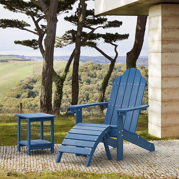 LUE BONA HDPS Adirondack Chairs Set of 2, Fire Pit Outdoor Chair Weather Resistant with Cup Holder, Modern Plastic Chair Plastic for Patio, Deck, Proch, 350LBS, Navy Blue