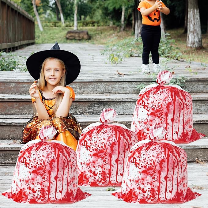 CNhoqc Halloween Lawn Leaf Bags - 16Pcs Halloween Bloody-Themed Thick Plastic Garbage Bags with Twist Ties, Fall Yard Leaf Trash Equiement, Reusable Plastic for Garden Outdoor Decorations Party Favor