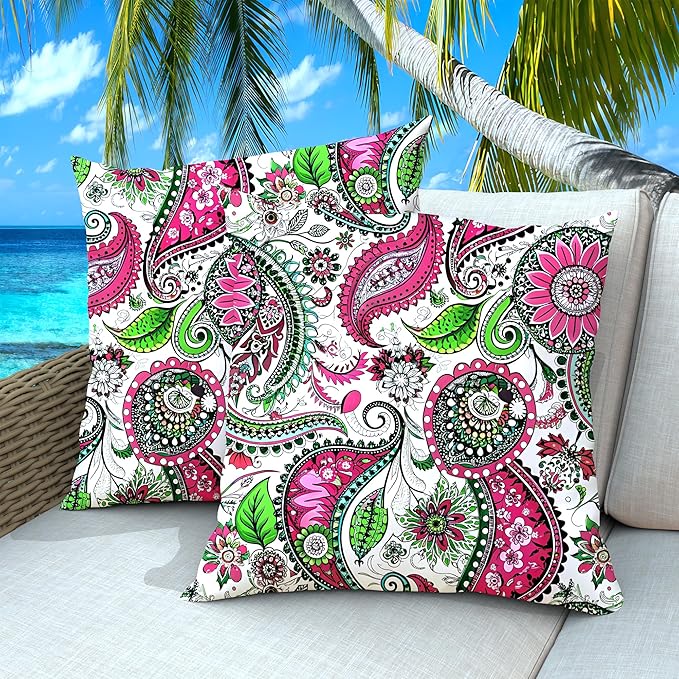 Outdoor Pillows Set of 2, 18''×18''Waterproof Throw Pillow for Patio Furniture, Feathers and Down Filled Outside Decorative Pillows Inserts for Garden, Porch Swing, Couch and Sofa