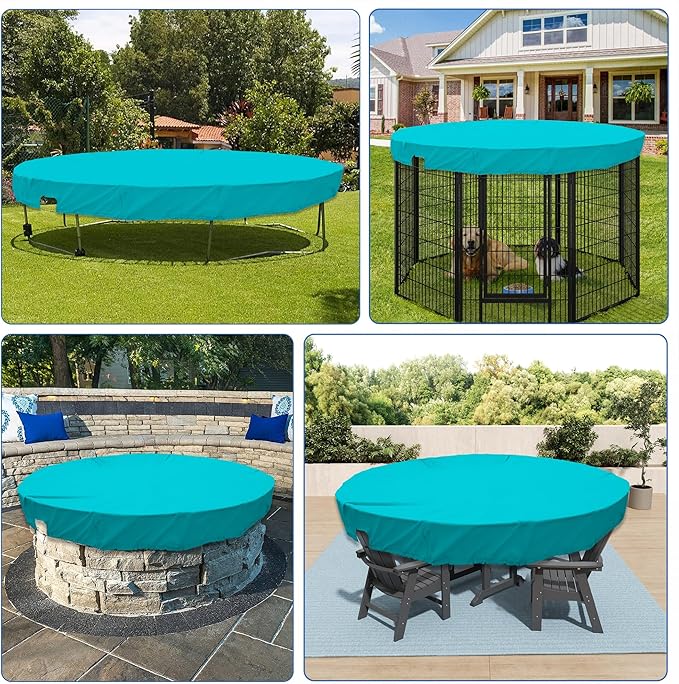 ECOOPTS 18 ft Waterproof Round Polyester Pool Cover for Above Ground Pools, Swimming Pool Cover Protector Winter Safety Cover (Turquoise)
