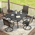 VICLLAX 5 Pieces Patio Dining Set for 4, Outdoor Furniture Set Includes 37.8" Square Outdoor Table and 4 Patio Swivel Chairs for Lawn Garden, Black Tabletop and Mixed Brown Fabric