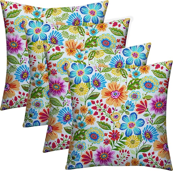 RSH DECOR: Square Throw Pillows Set of 4 | 20” x 20” | All-Weather Spun Fabric | Water and Fade-Resistant | Outdoor Accent Pillows for Patio Furniture | Gregoire Fresco
