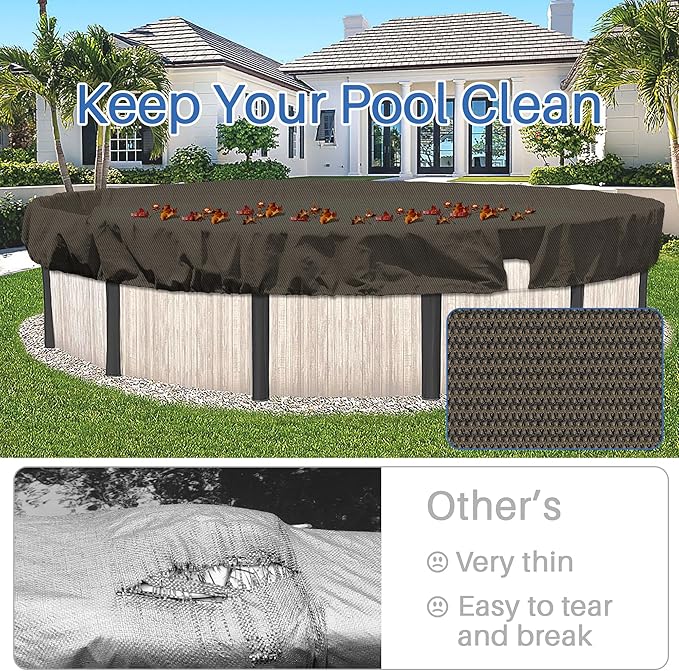 ECOOPTS 12 ft Round Pool Cover for Above Ground Pools, Swimming Pool Cover Protector Winter Safety Cover (Brown)