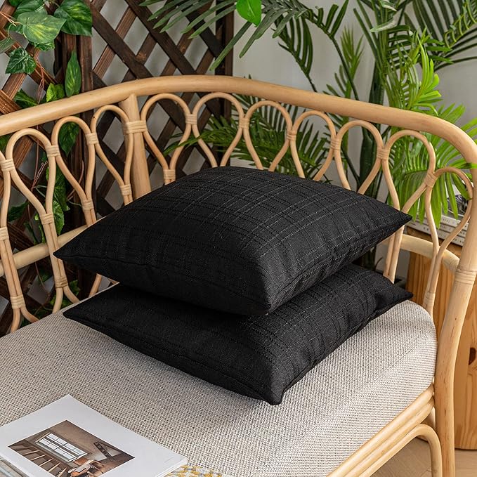 Kevin Textile Pack of 2 Decorative Outdoor Waterproof Throw Pillow Covers Checkered Pillowcases Classic Cushion Cases for Patio Couch Bench 20 x 20 Inch Black