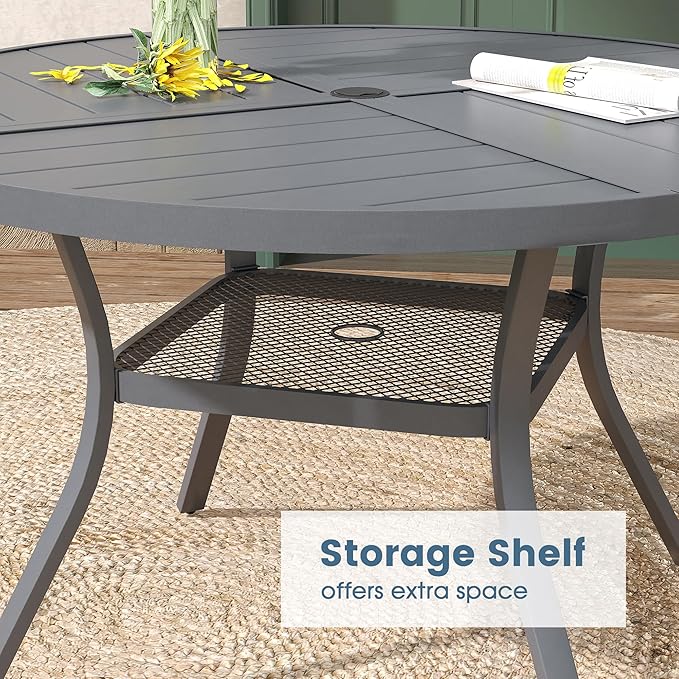 DIFY 5 Pieces Outdoor Patio Dining Set, 4 Grey Textilene Swivel Dining Chairs and 40.6" Grey Round Metal Dining Table, Outdoor Table and Chairs