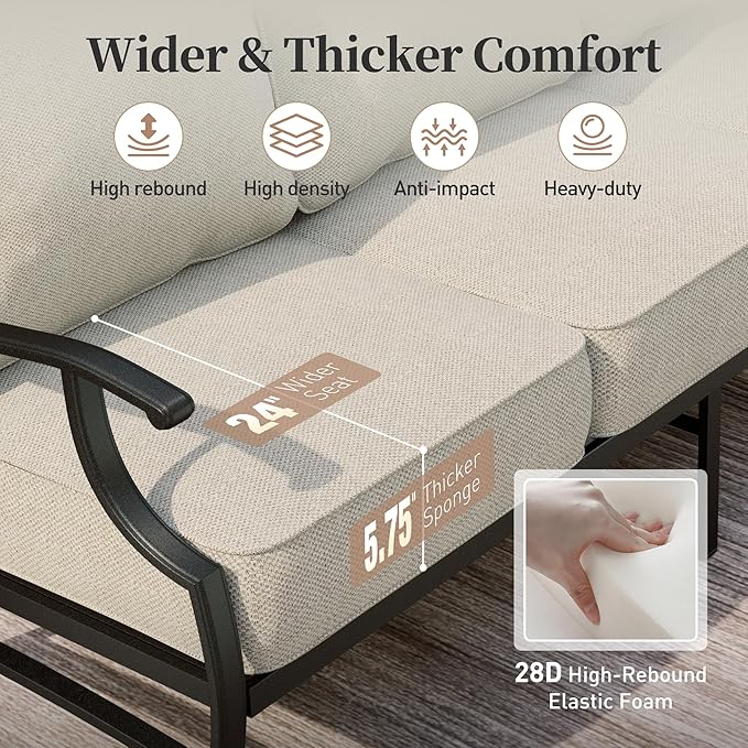 Patio Furniture Set, Modern Metal Outdoor Patio Furniture, 3 Seater Sofa, 2 Rocking Chairs, 2 Ottomans and 5.75" Extra Thick Cushion, Patio Conversation Set for Garden Backyard Deck
