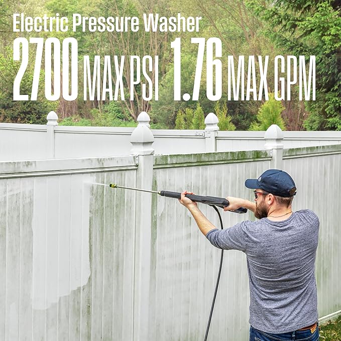 Westinghouse WPX2700e Electric Pressure Washer, 2700 PSI and 1.76 Max GPM, Induction Motor, Onboard Soap Tank, Spray Gun and Wand, 5 Nozzle Set, for Cars/Fences/Driveways/Homes/Patios/Furniture
