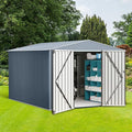 10x10 FT Outdoor Metal Storage Shed, Large Metal Storage Sheds with Sturdy Frame Structure, Garden Tool Shed with Lockable Door for Garden, Lawn, Backyard, Gray