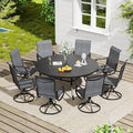 VICLLAX 9 Pieces Outdoor Dining Set, Patio Furniture Set of 8 Patio Swivel Dining Chairs and 60" Patio Round Table, Dark Charcoal Chairs & Black Tabletop