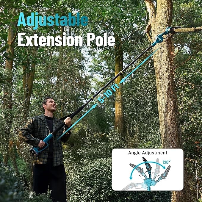 SEESII 2-in-1 Electric Pole Saws: 2-in-1 Brushless Mini Chainsaw Cordless 6 Inch, 2 x 4000mAh Batteries Limb Saw for Tree Trimming, Chain Saw with Extension Pole for Branch Cutter,P6 Ace