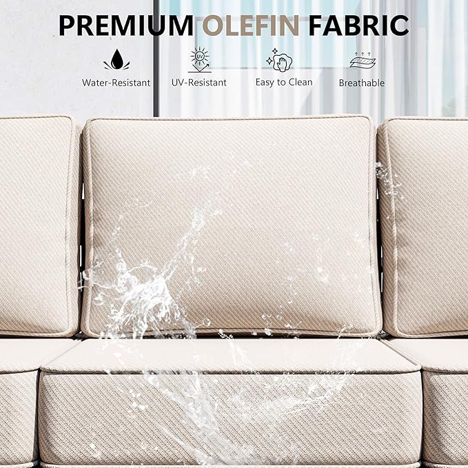 Outdoor Patio Furniture Aluminum Patio Sofa, All-Weather Metal Outdoor Couch with 6 Inch Thick Cushions for Garden, Outside and Porch (Beige, 1 PCS/Sofa)