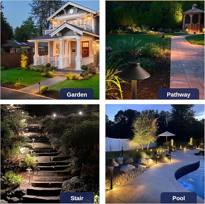 Gardenreet Low Voltage Landscape Lighting Brass, 2700K/3000K/4000K Adjustable 12v Pathway Lights Waterproof, Hard Wired Path Light Outdoor, Bronze for Exterior Area Patio with G4 Bulb (6 Pack)