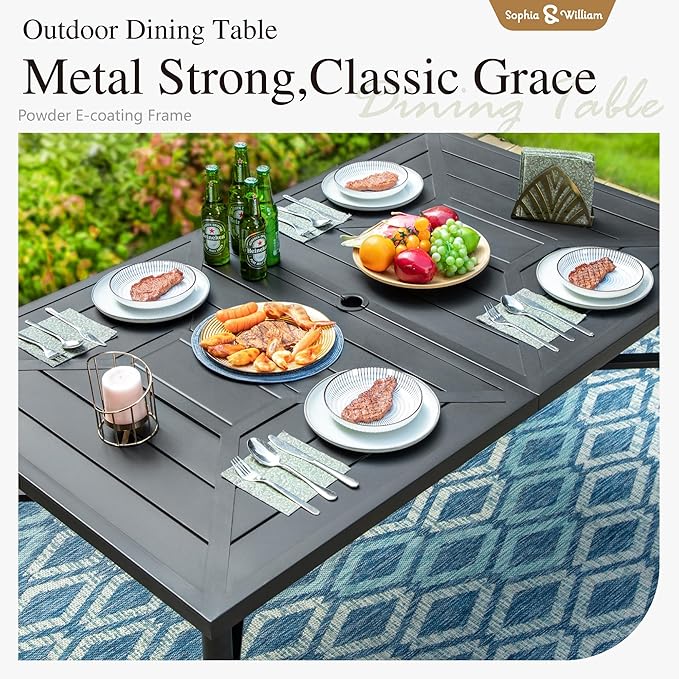 Sophia & William Outdoor Patio Dining Set for 6, Outdoor Table and Chairs, Removable Seat Cushions, 6 Patio Dining Chairs, 64" Black Patio Dining Table