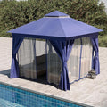 Outdoor Patio Gazebo 10FT, Heavy Duty Party Tent & Shelter with 2-Tier Roof and Expansion Bolts, Mosquito Nettings and Privacy Screens for Backyard, Garden, Poolside, Navy Blue