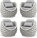 Patio Accent Chairs Set of 4: Aluminum Porch Lounge Chair with Arms - Woven Rope Cushioned Armchair - Modern One Seater Chair - Outdoor Deck Furniture for 400lbs Balcony Lanai Garden Hotel, Gray