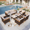GREEN PARTY 9 Pieces Wicker Patio Furniture Set, All-Weather Outdoor Rattan Patio Sectional Sofa Conversation Set with 4" Thick Cushions for Garden, Backyard, 2 x Ottomans