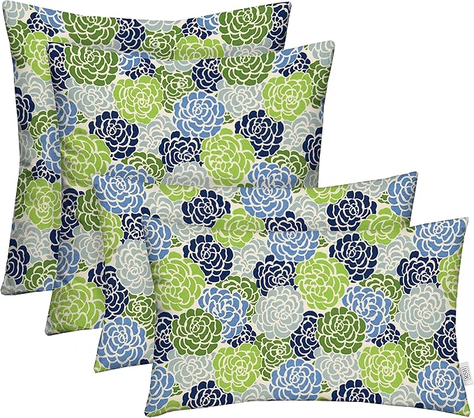 RSH DECOR: Lumbar & Square Throw Pillows Set of 4 | 20" x 12" & 17" x 17" | All-Weather Spun Fabric | Water and Fade-Resistant | Outdoor Accent Pillows for Patio Furniture | Livi Courtyard Floral