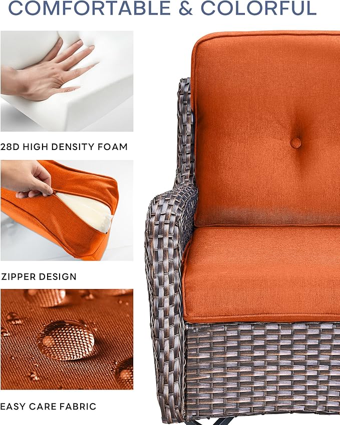 Pop 22x25/22x24 Outdoor Furniture Cushions Set of 6 - Comfortable Patio Chair Cushion for Rattan Wicker Dining Rocking Swivel Chairs Loveseat Couch L-Shape Sectional Sofa - Orange/Button