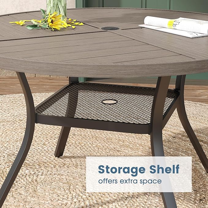 DIFY 7 Pieces Outdoor Patio Dining Set, 6 Grey Textilene Swivel Dining Chairs and 47.2" Grey Wood-Like Round Metal Dining Table, Outdoor Table and Chairs
