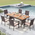 MFSTUDIO Patio Dining Sets for 6, Outdoor Table and Chairs, 74’’ Wood Top Rectangular Table Set with Chairs, 7 Pieces Patio Outdoor Dining Furniture Set, Deck, Backyard, Porch