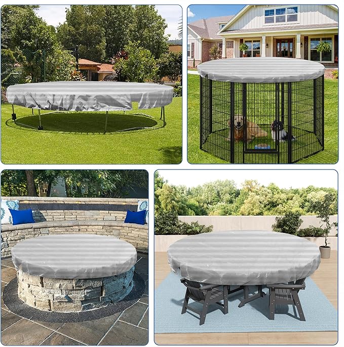 ECOOPTS 6 ft Round Pool Cover for Above Ground Pools, Swimming Pool Cover Protector Winter Safety Cover (Gray White Stripes)