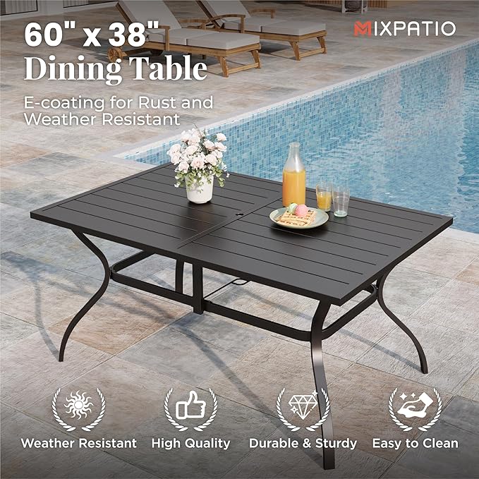Patio Table and Chairs Set, Patio Dining Sets for 6 with Red Chairs and Metal Rectangular Table, 7-Piece Patio Furniture Set for Deck Backyard Poolside