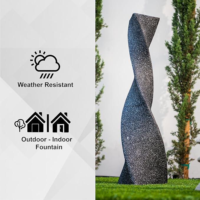 XBrand 39 in. H Freestanding Resin Fiberglass Sculptural Modern Twisted Pilar Outdoor Garden Fountain w/LED Light