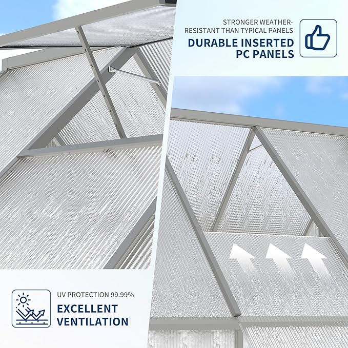 6X9 ft Polycarbonate Greenhouse with Aluminum Frame, Polycarbonate Greenhouse for Outdoors, Greenhouses with Ventilation, Aluminum Large Walk-in Greenhouses for Outside
