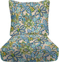 RSH DECOR: Deep Seating Cushion with Pillow Back | 25” x 25” Seat | Water and Fade-Resistant Spun Fabric | Outdoor Chair Cushion Set for Patio Furniture | Copeland Caribe Blue Floral