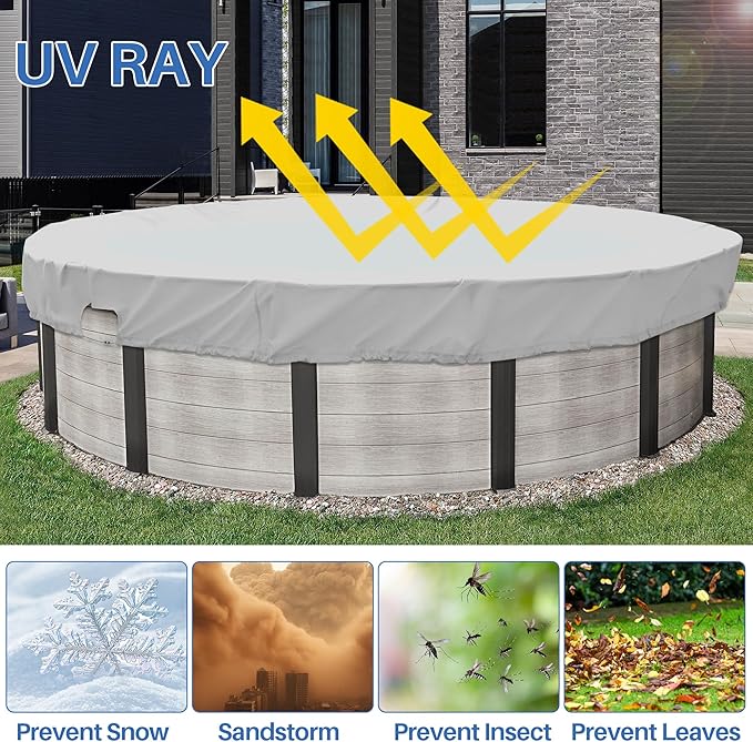 ECOOPTS 6 ft Waterproof Round Polyester Pool Cover for Above Ground Pools, Swimming Pool Cover Protector Winter Safety Cover (Light Grey)