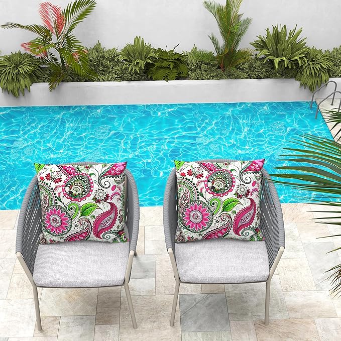 WOLKI Waterproof Outdoor Pillows 22x22 Feather and Down Filled Throw Pillow for Patio Furniture, Outside Decorative Pillow Set of 2 Flower