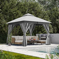 Outdoor Patio Gazebo 10FT, Heavy Duty Party Tent & Shelter with 2-Tier Roof and Expansion Bolts, Mosquito Nettings and Privacy Screens for Backyard, Garden, Poolside, Gray