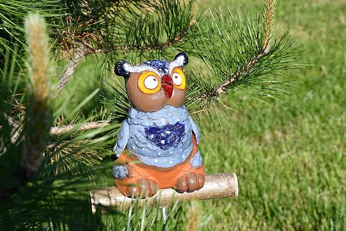 Ceramic Garden Decor - Owl Lawn stake - Outdoor statue - Perfect, unique gifts for gardeners woman, men, yard gifts - Handmade, Frostproof