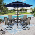 Sophia & William 6-Piece Outdoor Dining Set with 3-Tier Navy Patio Umbrella, Windproof, 4 Swivel Dining Chairs, Table and Chairs for Garden Backyard